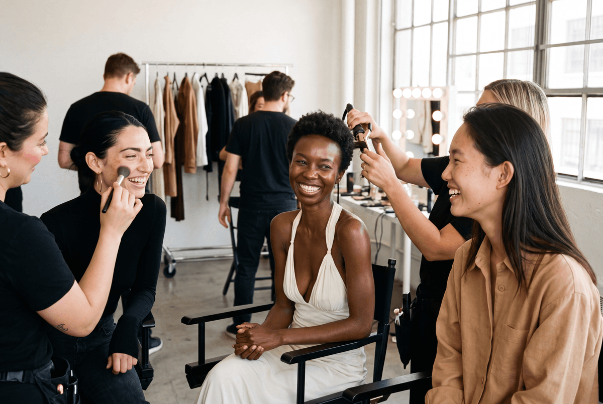 Backstage: peinado y maquillaje antes de la sesión